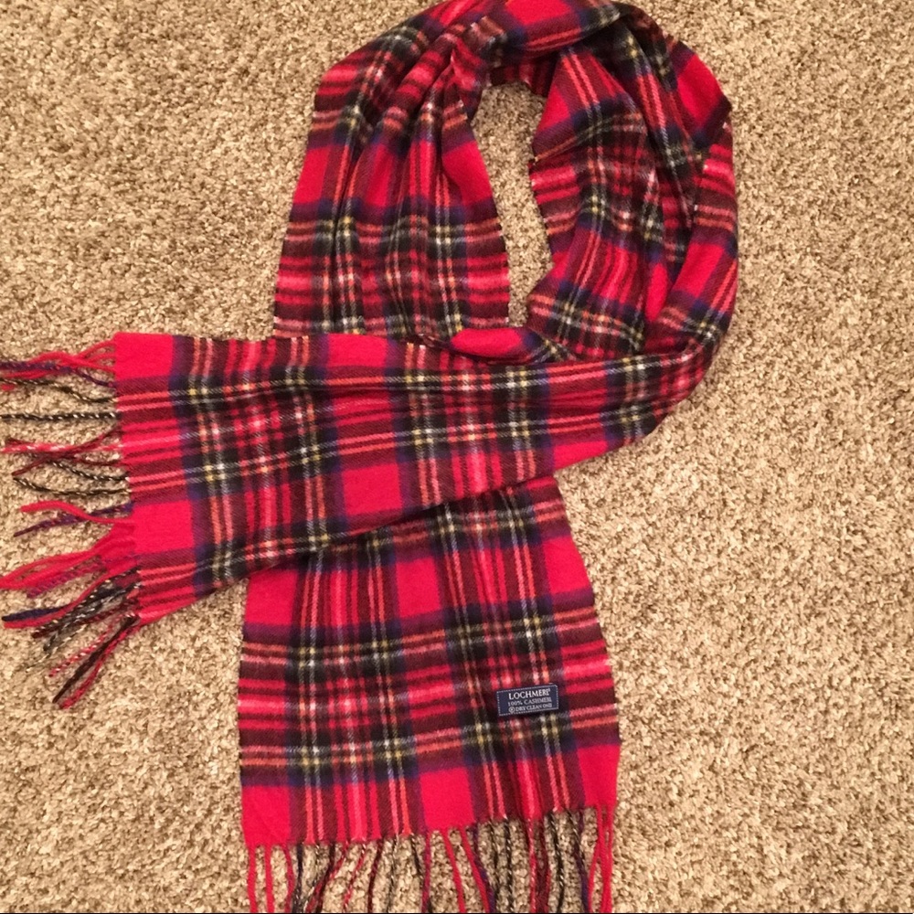 Lochmere 100% Cashmere Red Plaid Scarf